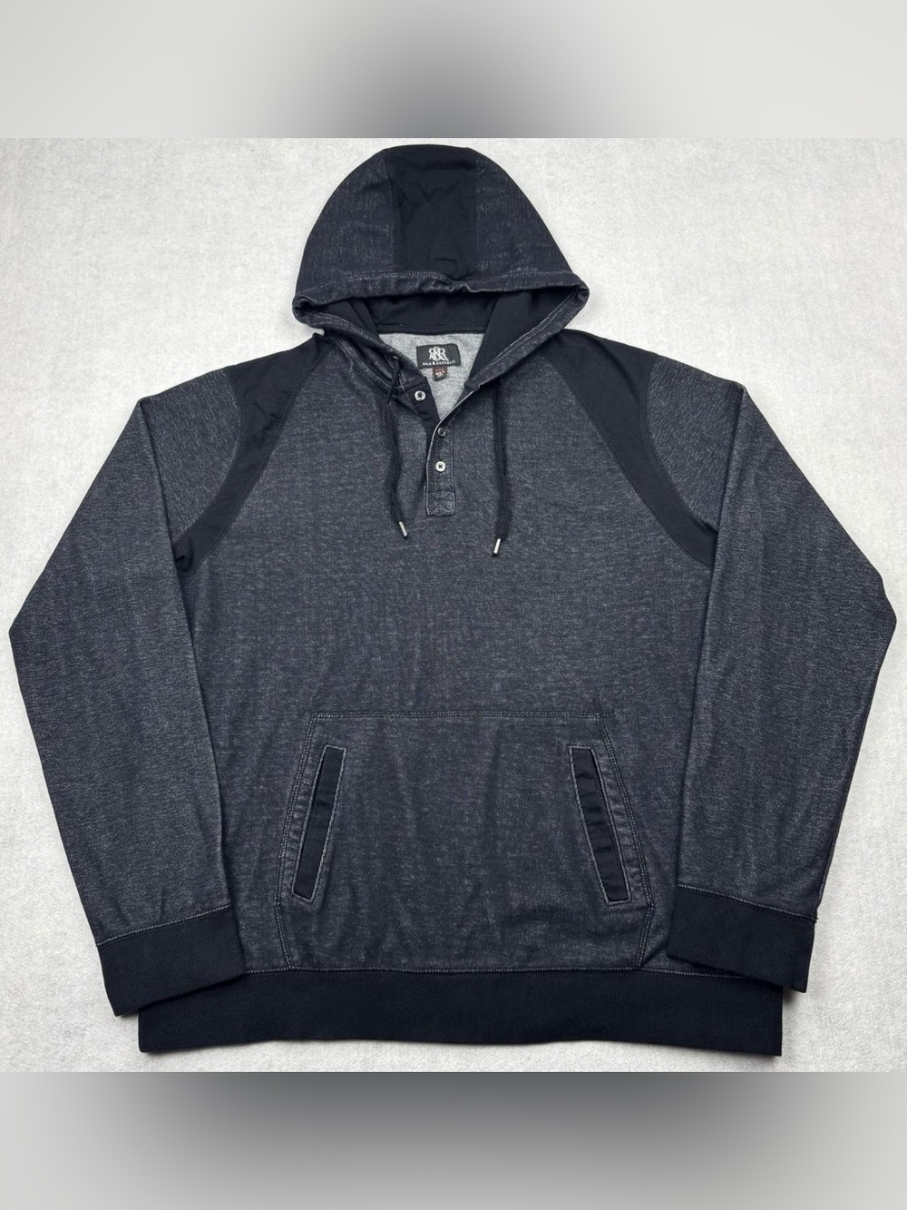 Rock Republic Men’s Henley Charcoal Black Drawstring Hoodie Size Large
